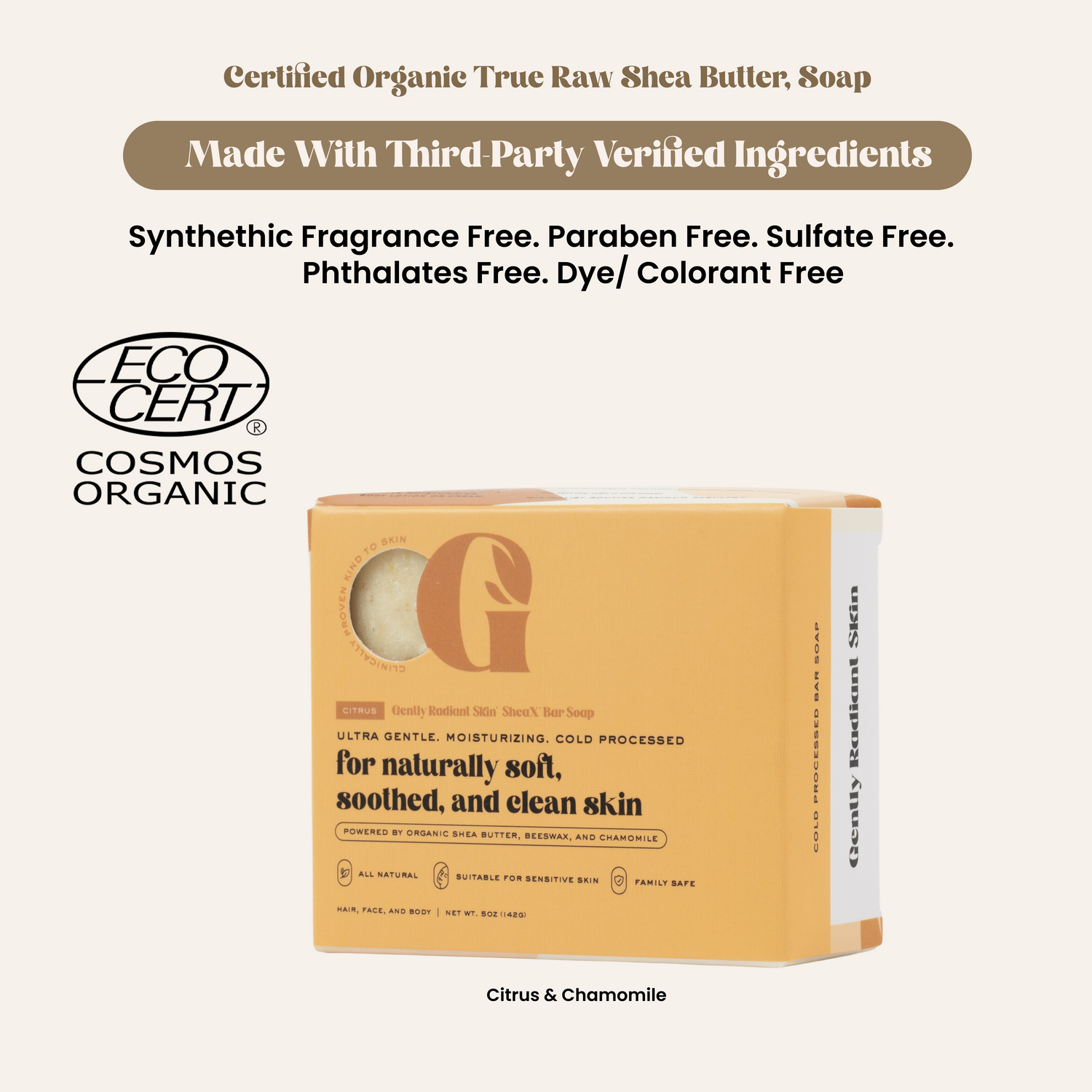 SheaX™ Organic Citrus & Chamomile Bar Soap - 5oz