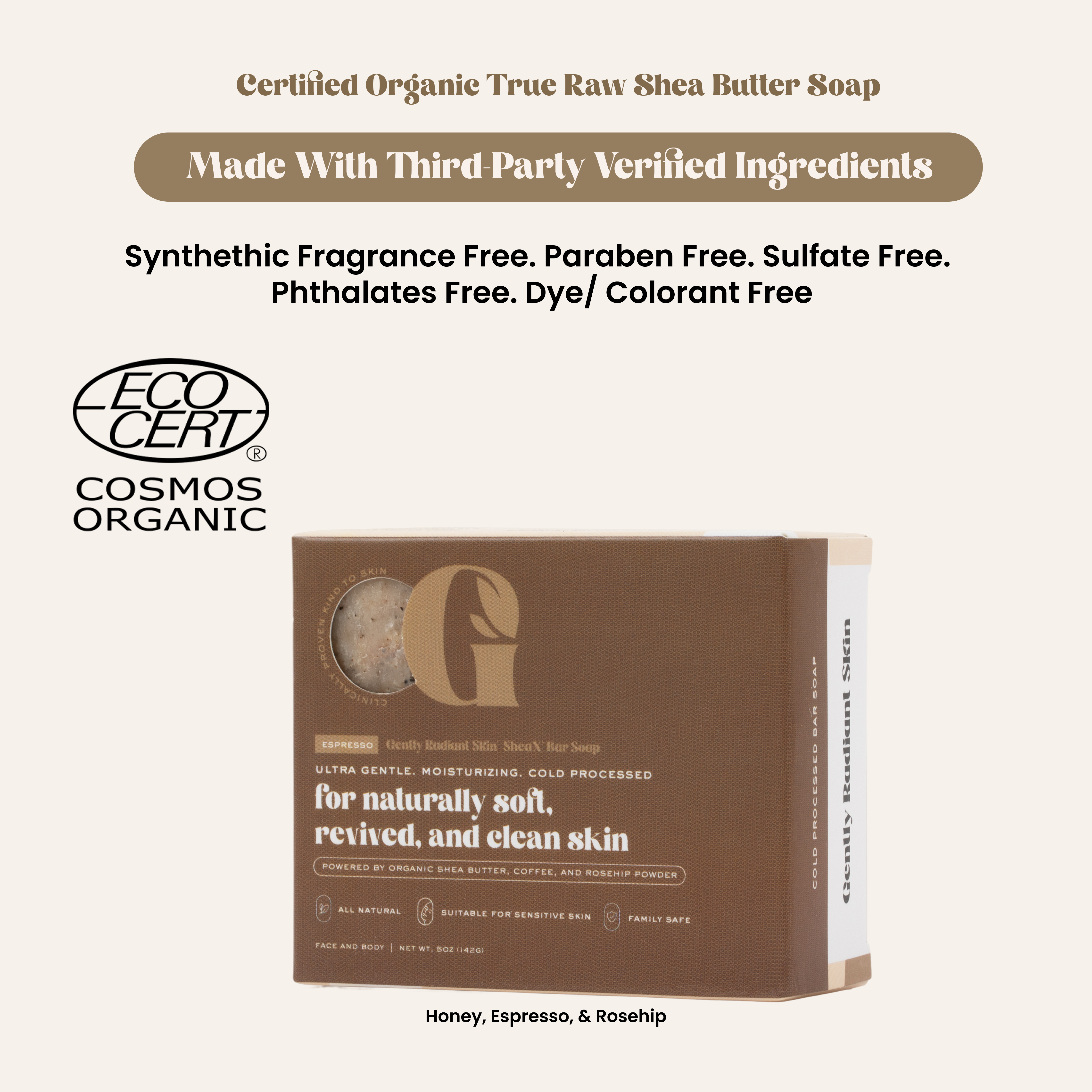 5oz SheaX™ Honey Espresso Rosehip Body Cleansing Bar Soap