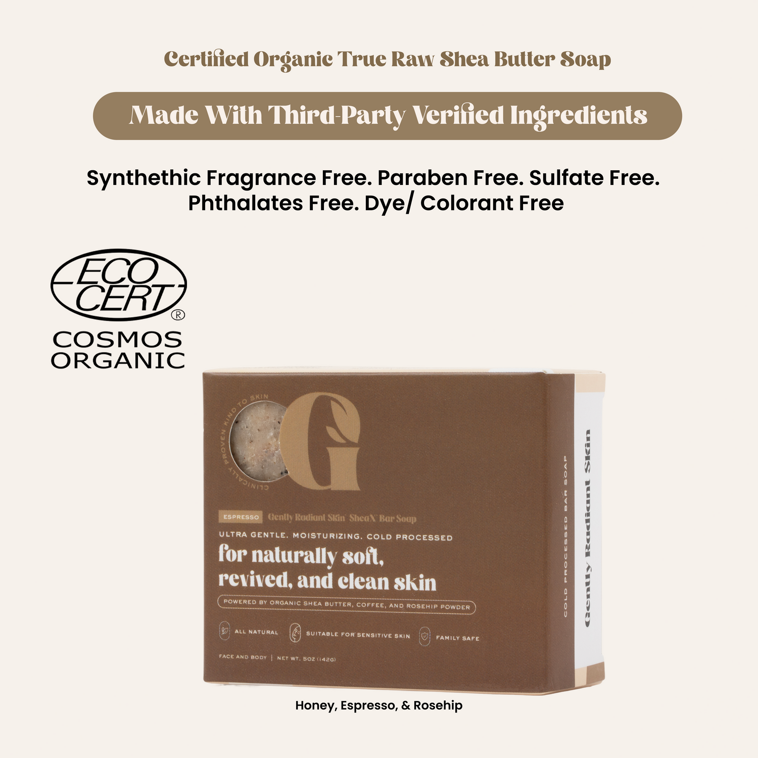 SheaX™ Organic Honey Espresso Rosehip Bar Soap - 5oz